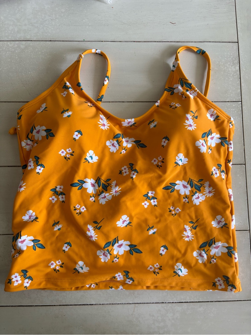 Coral Reef Floral Spaghetti Strap Tank Top in Mustard Yellow